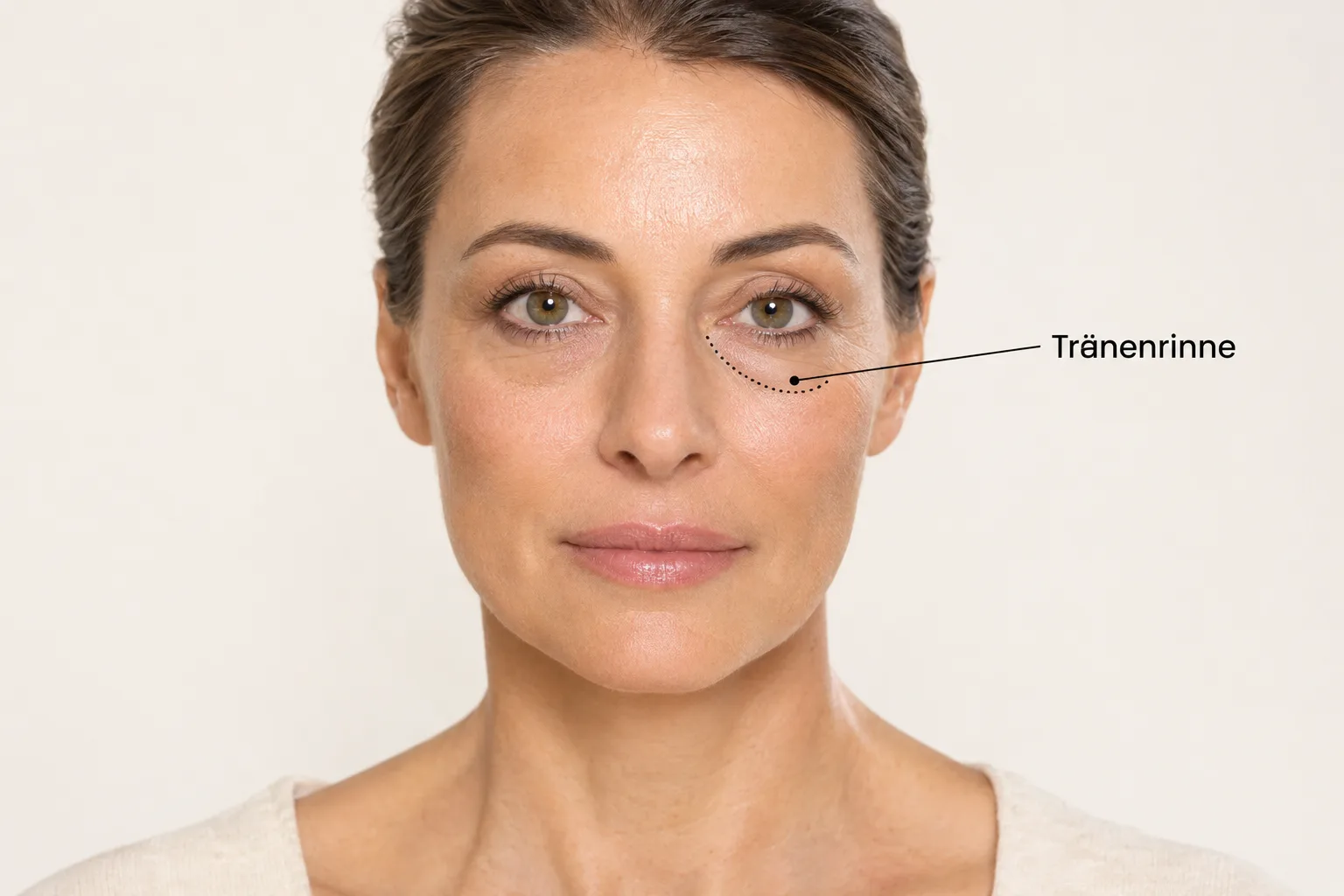 Deutliche Tränenrinne mit Schatten unter dem Auge