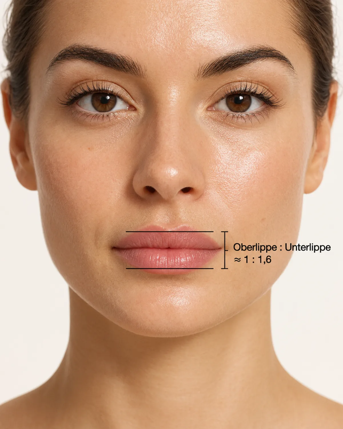 Natürliche Lippen mit Messlinien für das Verhältnis von Ober- zu Unterlippe