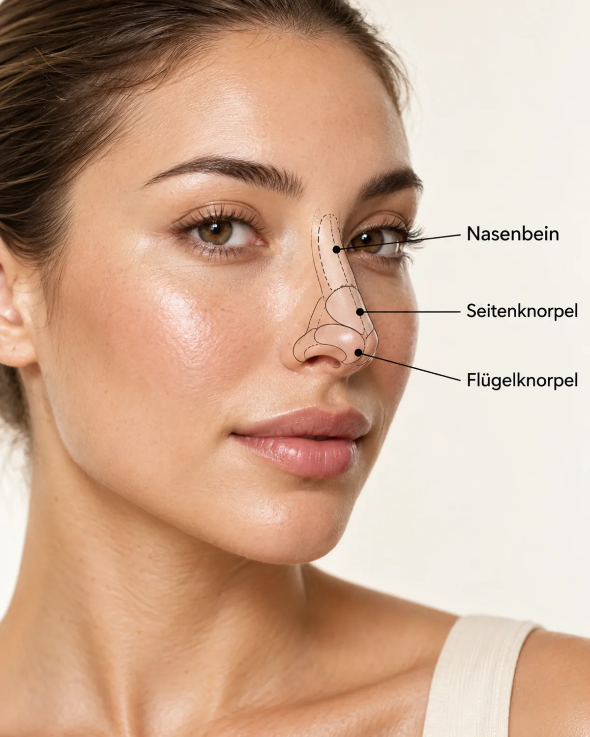 Schema der Nase mit Nasenbein, Seitenknorpel und Flügelknorpel