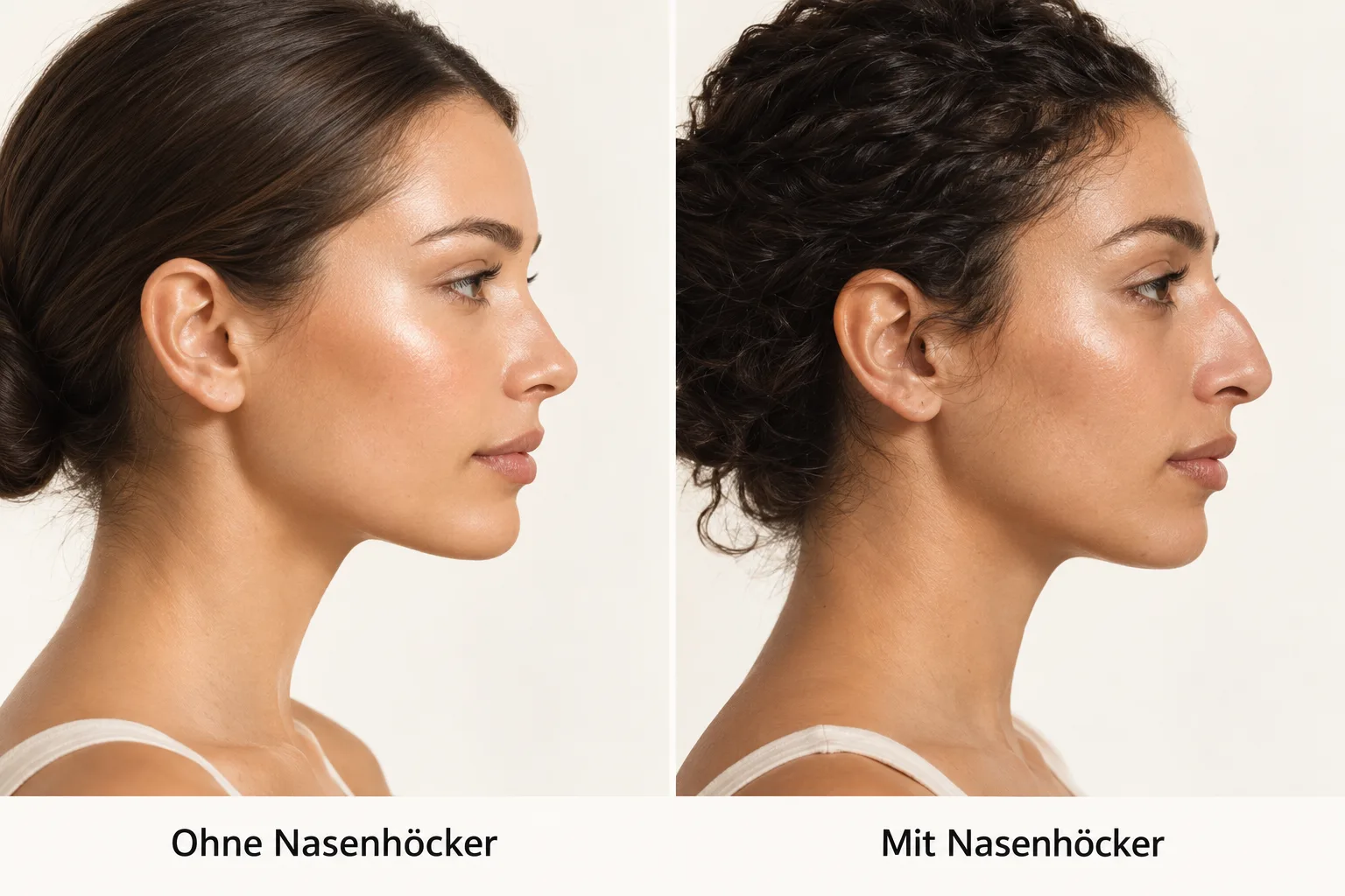Zwei verschiedene Personen nebeneinander – links ohne, rechts mit Nasenhöcker