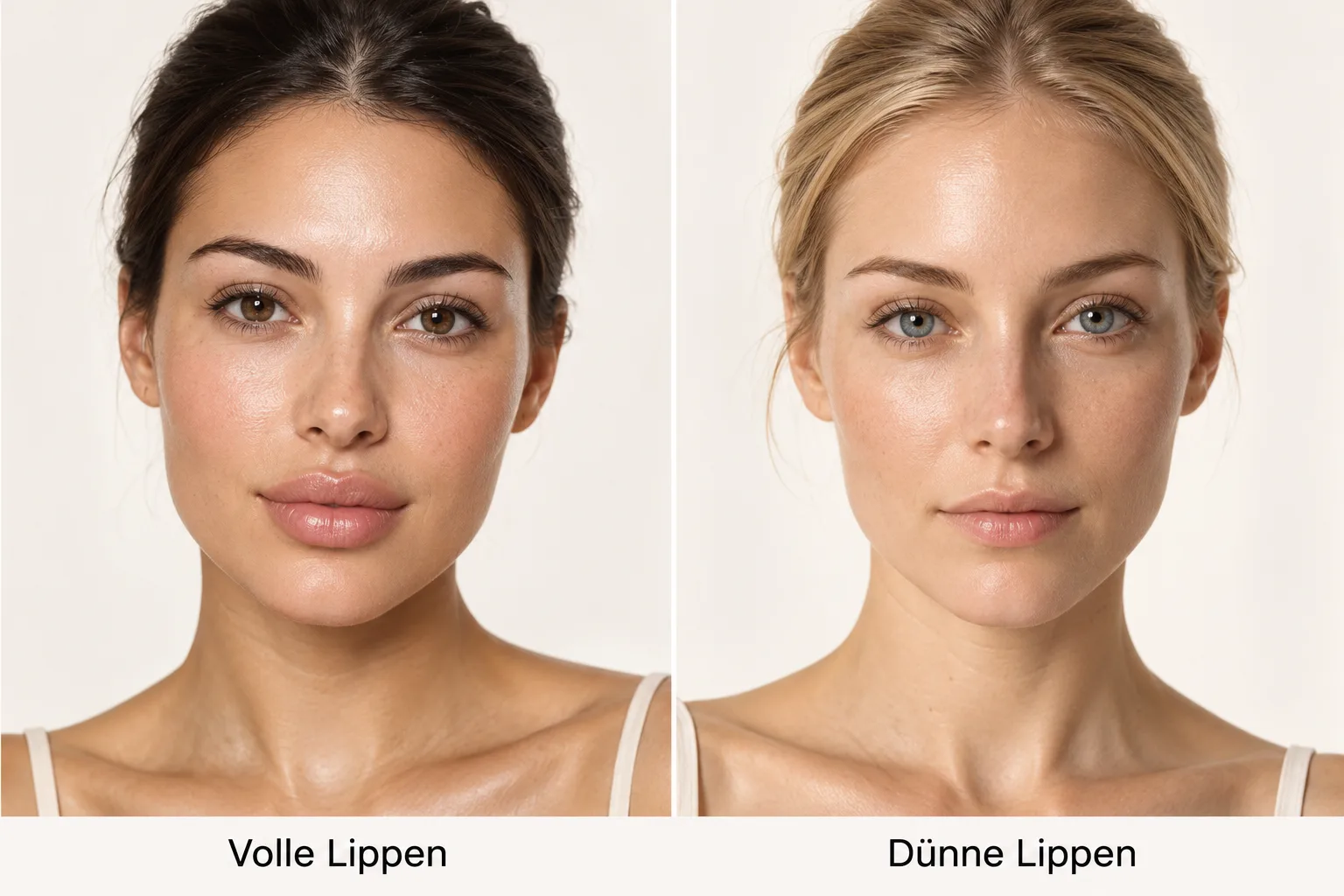 Zwei verschiedene Personen nebeneinander – links mit vollen, rechts mit dünnen Lippen