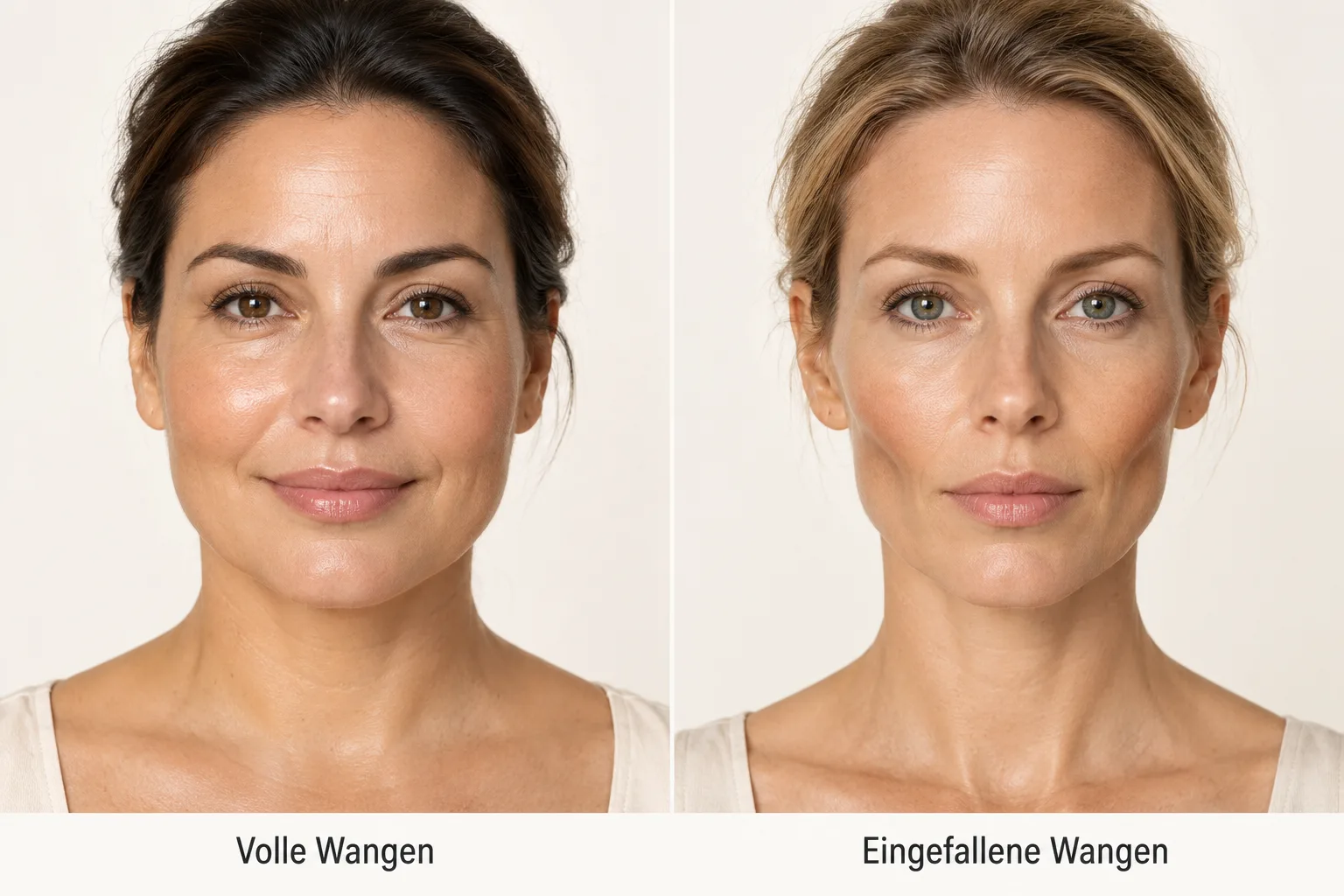 Zwei verschiedene Personen nebeneinander – links mit vollen, rechts mit eingefallenen Wangen