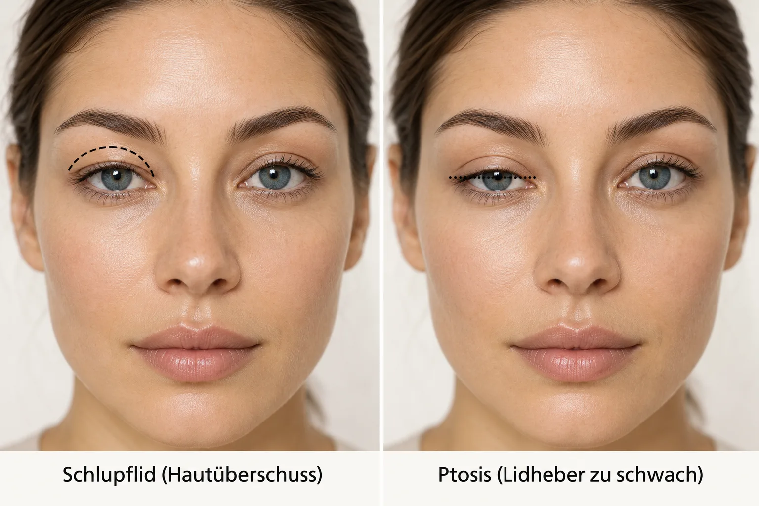 Unterschied zwischen Schlupflid durch Hautüberschuss und Ptosis durch zu schwachen Lidheber